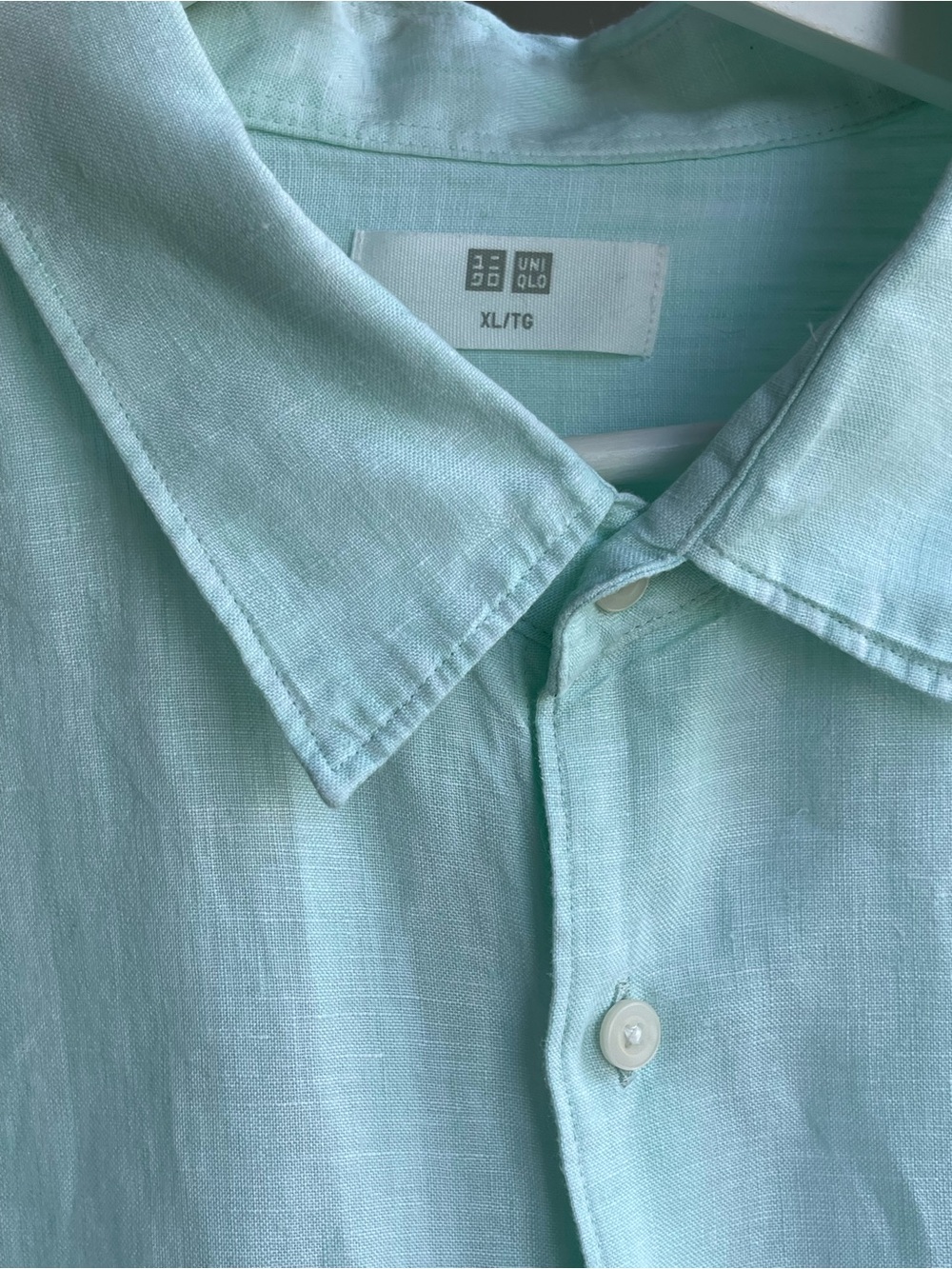NEW Uniqlo Light Mint Button-Down Long Sleeve Shirt Unisex Short length Casual - Picture 4 of 12